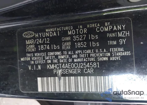 2012 Hyundai Accent Gls z USA, uszkodzony, nr VIN KMHCT4AE0CU254581